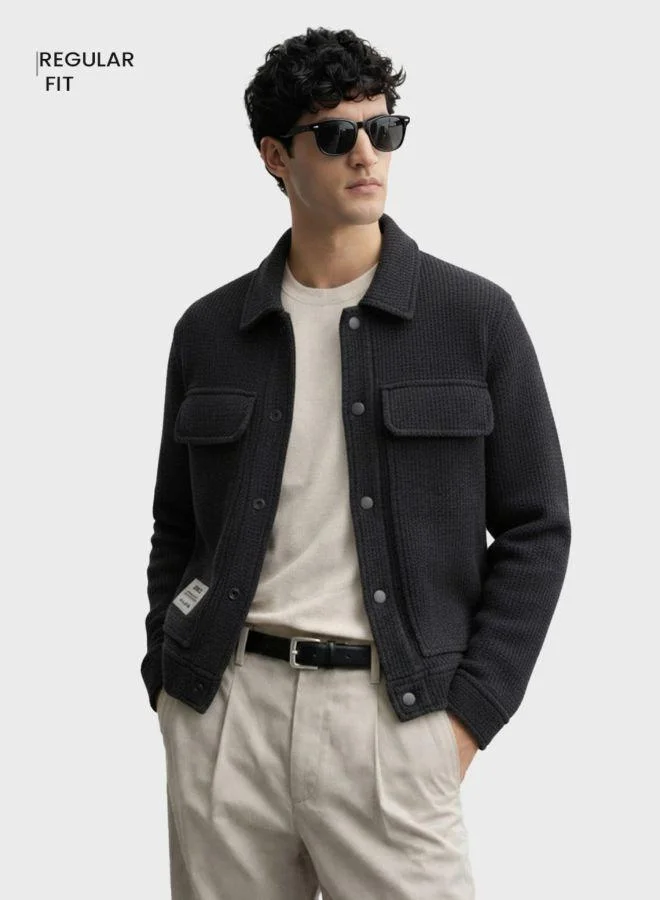 ذا انديان كراج كو Men Regular Fit Textured Round Neck Full Sleeves Jacket